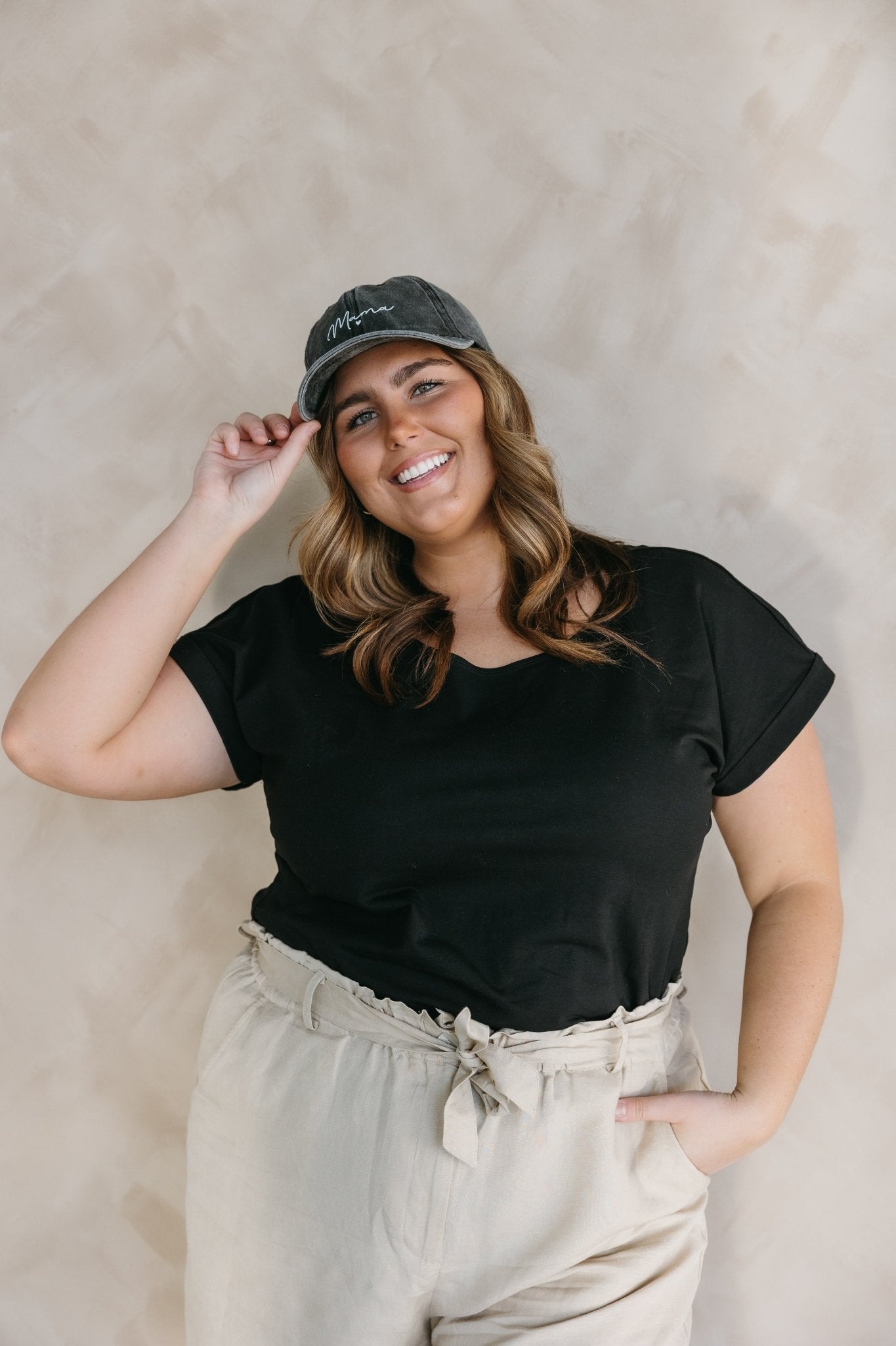 "MAMA" ACID WASHED BASEBALL CAP IN BLACK - Love Marlow