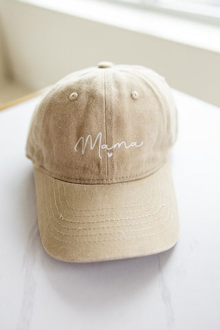 "MAMA" ACID WASHED BASEBALL CAP IN SAND - Love Marlow