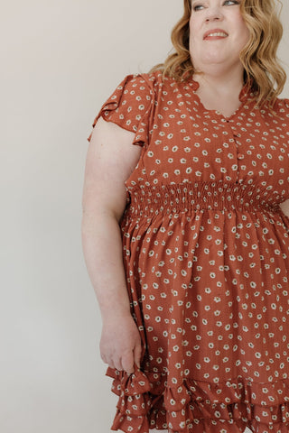 Mandarin Collar Floral Dress – Burnished Rosewood - Love Marlow