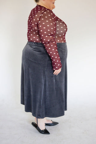 Maroon Polka Dot Mesh Mock Neck Top - Love Marlow