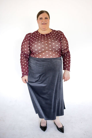 Maroon Polka Dot Mesh Mock Neck Top - Love Marlow