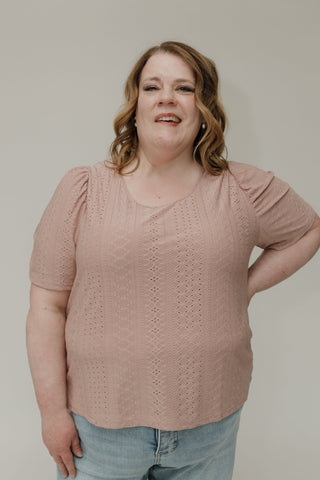 Mauve Lace Puff Sleeve Scoop Neck Blouse - Love Marlow