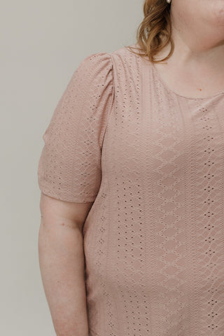 Mauve Lace Puff Sleeve Scoop Neck Blouse - Love Marlow