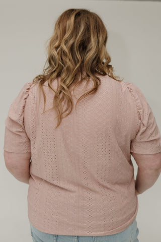 Mauve Lace Puff Sleeve Scoop Neck Blouse - Love Marlow