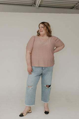 Mauve Lace Puff Sleeve Scoop Neck Blouse - Love Marlow