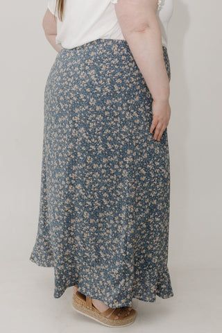 Maxi Skirt – Blue & Tan Floral Faux Button Front - Love Marlow