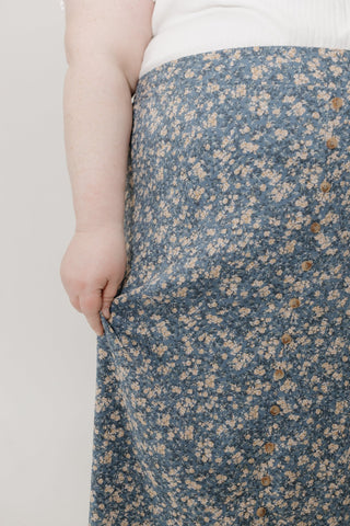 Maxi Skirt – Blue & Tan Floral Faux Button Front - Love Marlow