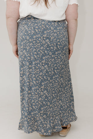 Maxi Skirt – Blue & Tan Floral Faux Button Front - Love Marlow