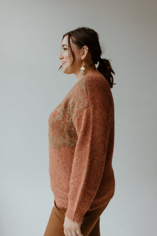 METALLIC ABSTRACT PRINTED SWEATER IN SATIN PUMPKIN - 12 - Love Marlow