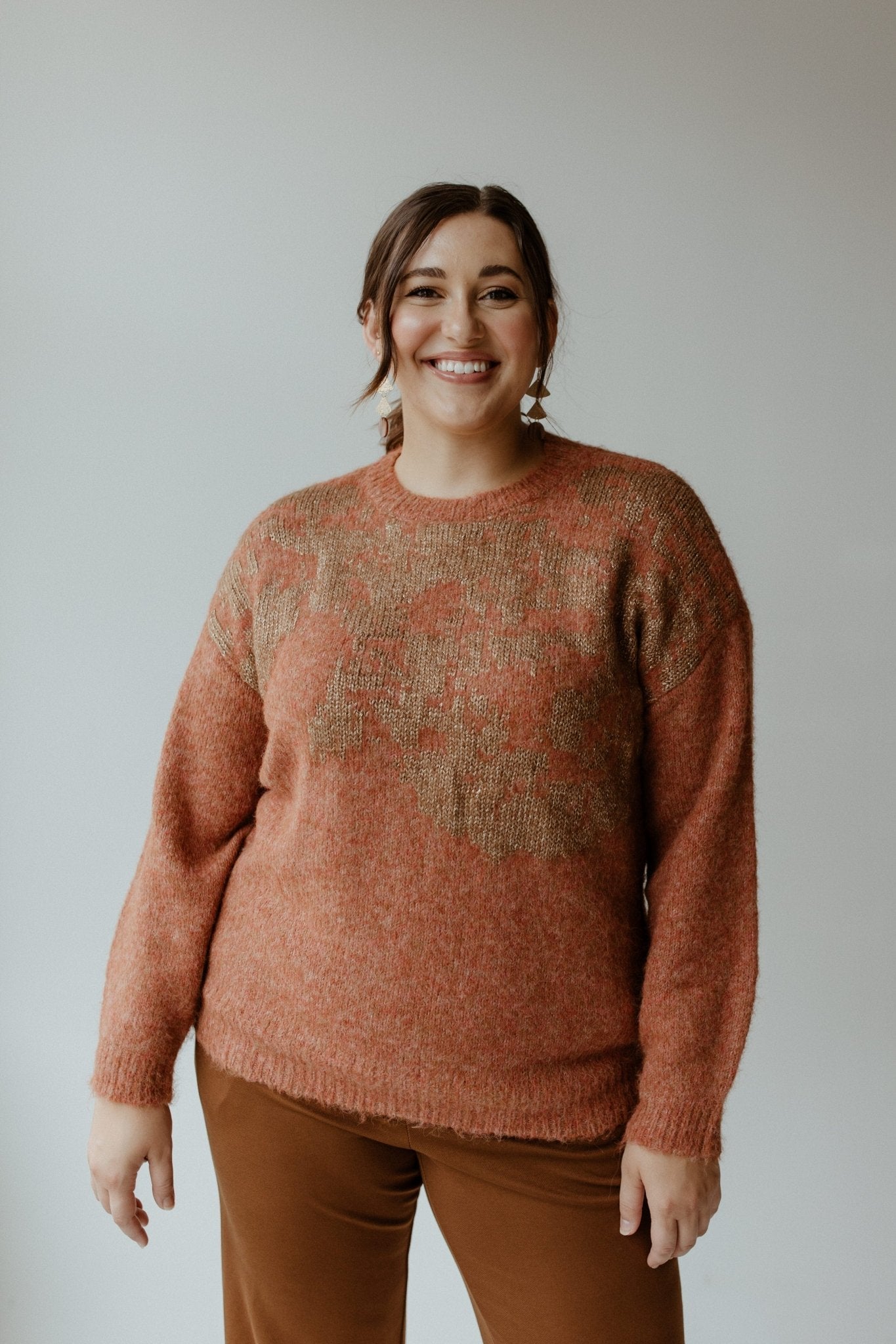 METALLIC ABSTRACT PRINTED SWEATER IN SATIN PUMPKIN - 12 - Love Marlow