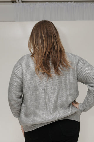 METALLIC SILVER BUTTON FRONT CARDIGAN - Love Marlow