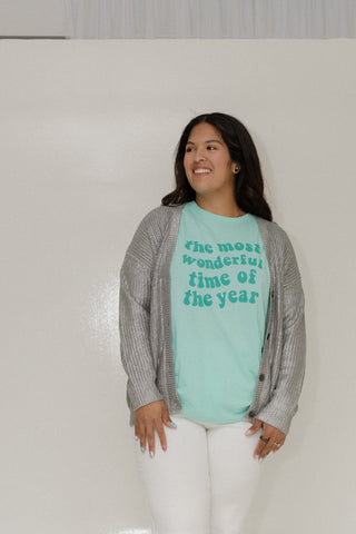 METALLIC SILVER BUTTON FRONT CARDIGAN - Love Marlow