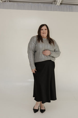 METALLIC SILVER CABLE KNIT SWEATER - Love Marlow