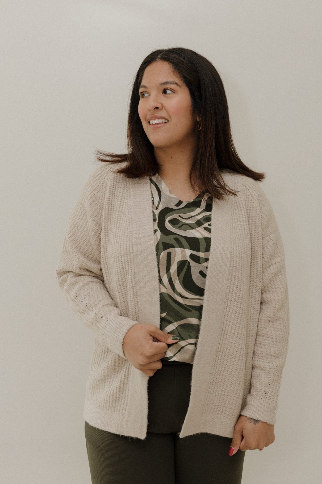 Metallic Soft - Knit Open Front Cardigan – Sand - Love Marlow