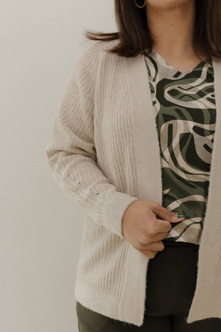 Metallic Soft - Knit Open Front Cardigan – Sand - Love Marlow