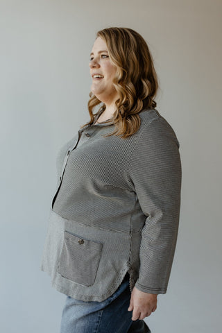 MICRO - STRIPE PULLOVER WITH POCKET DETAIL - L - Love Marlow