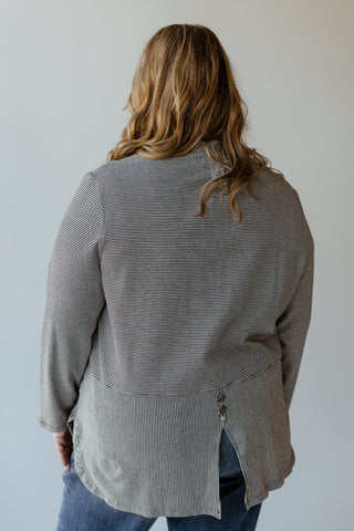 MICRO - STRIPE PULLOVER WITH POCKET DETAIL - L - Love Marlow