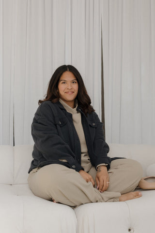 MICRO STRIPE TEXTURED MOCK TURTLENECK BLOUSE - Love Marlow