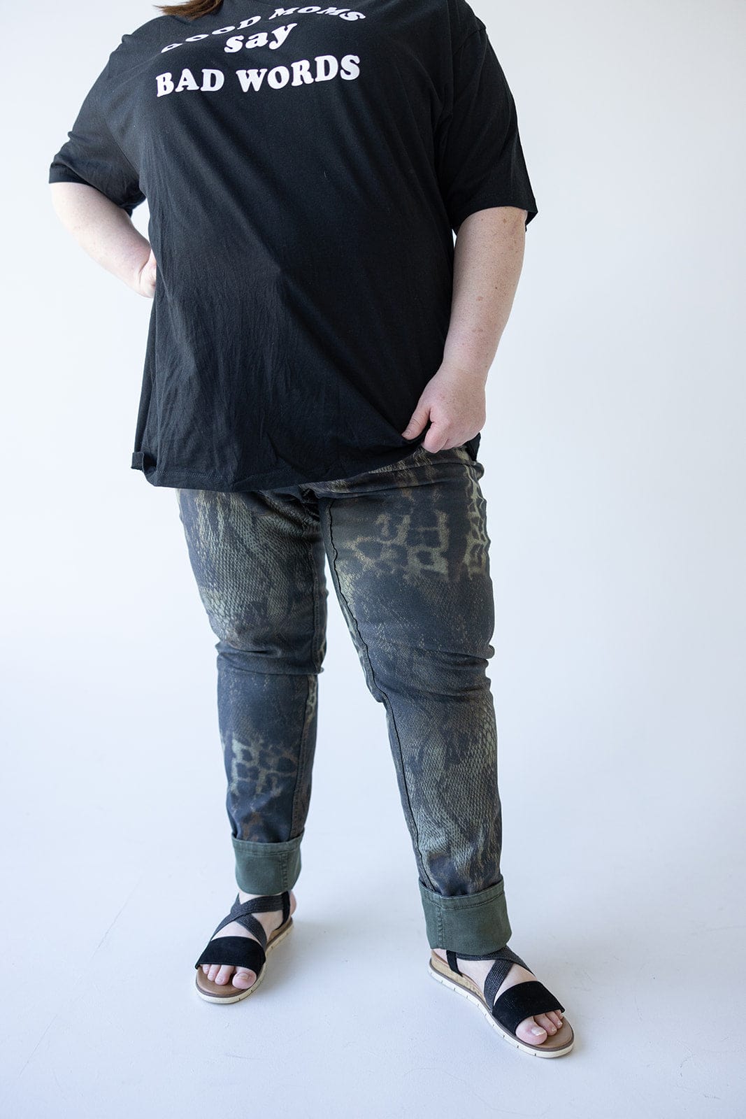 MID - RISE REVERSIBLE SKINNY JEAN IN SNAKE PRINT AND ARMY - Love Marlow