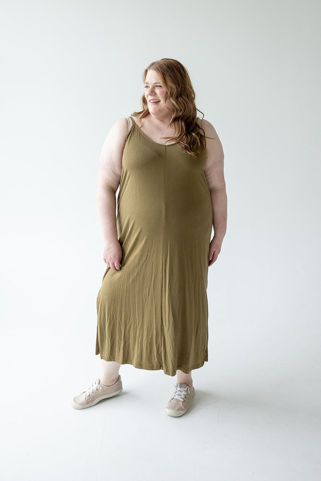 MIDI LENGTH SLIP DRESS IN ARMY - Love Marlow