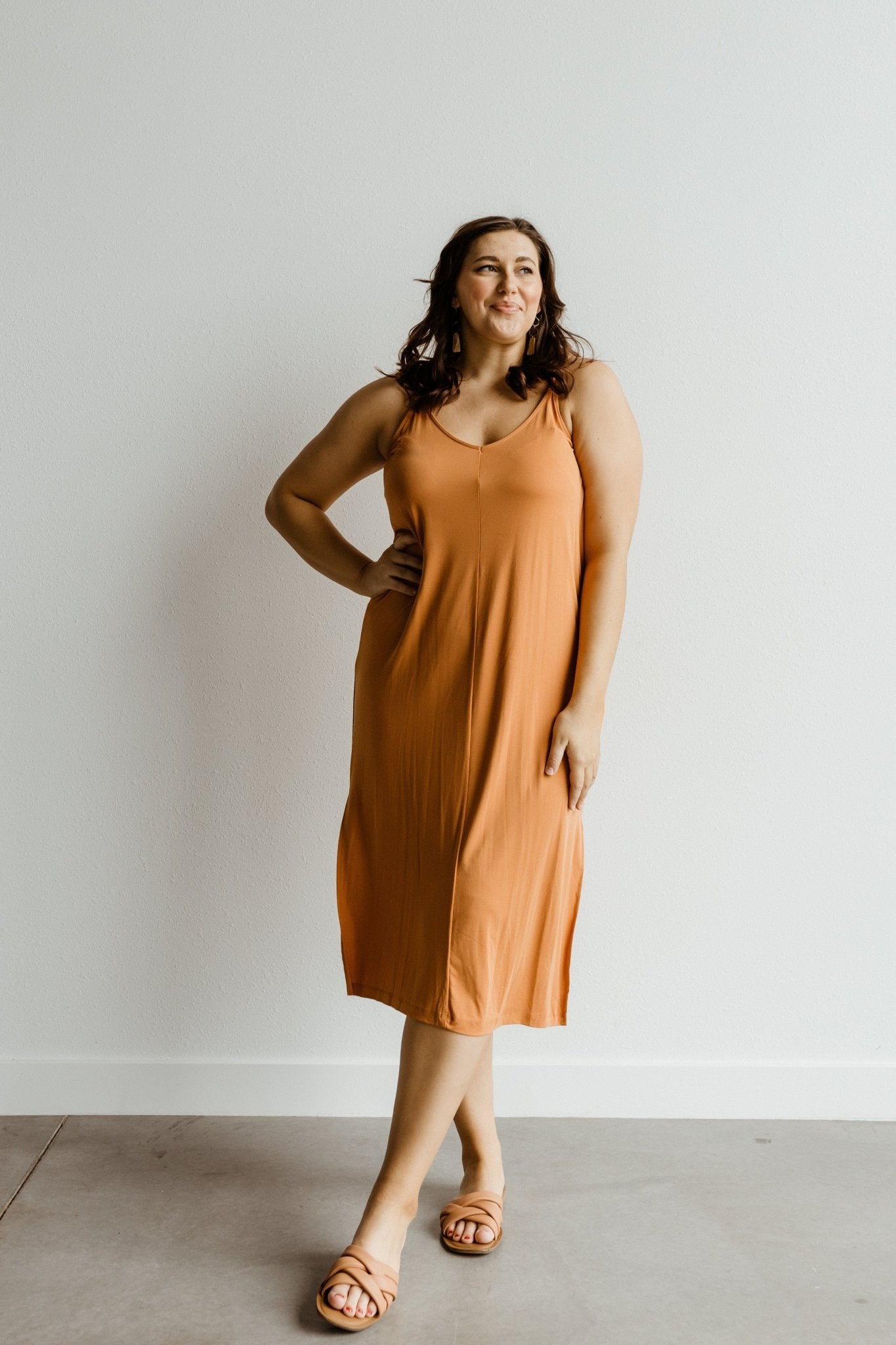 MIDI LENGTH SLIP DRESS IN BRONZE HAZE - 2x - Love Marlow