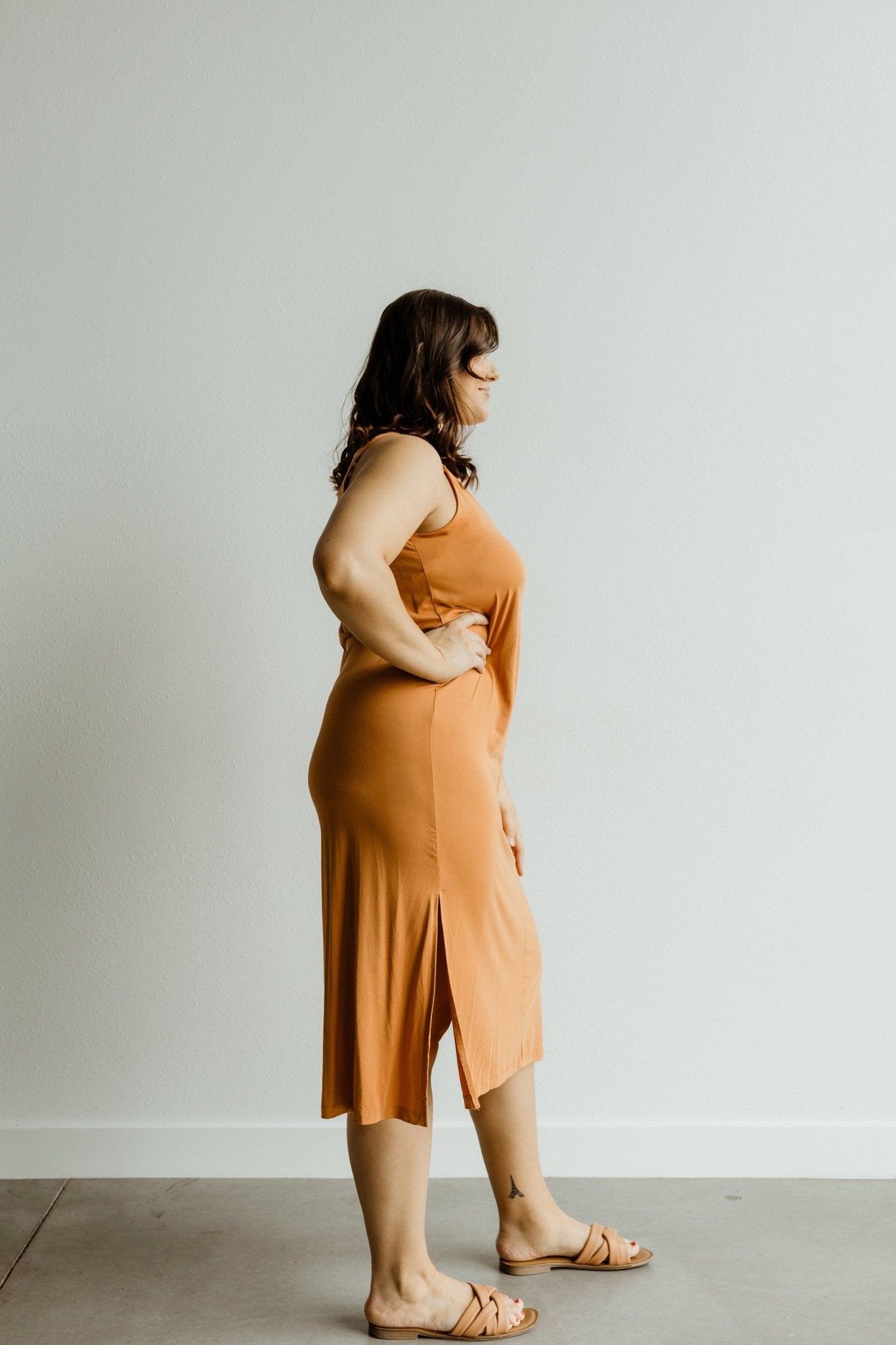 MIDI LENGTH SLIP DRESS IN BRONZE HAZE - 2x - Love Marlow