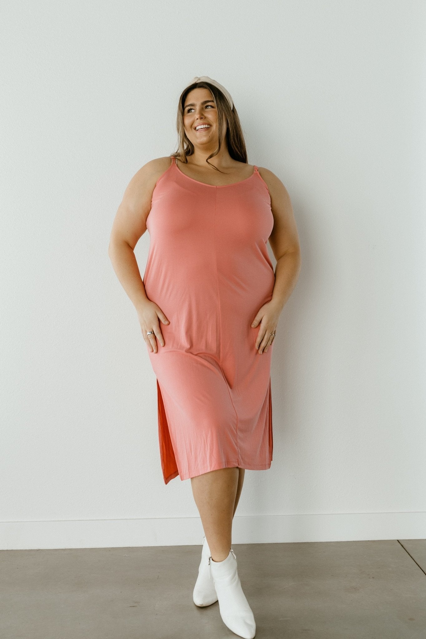 MIDI LENGTH SLIP DRESS IN SPICY CORAL - 2x - Love Marlow