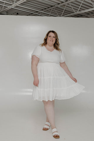 Midi - Length Tiered Flutter Sleeve Dress – Cotton - Love Marlow