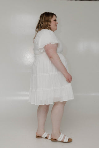 Midi - Length Tiered Flutter Sleeve Dress – Cotton - Love Marlow