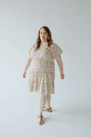 MIDI - LENGTH TIERED FLUTTER SLEEVE FLORAL DRESS IN CINNAMON CLOVE - Love Marlow