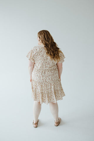 MIDI - LENGTH TIERED FLUTTER SLEEVE FLORAL DRESS IN CINNAMON CLOVE - Love Marlow