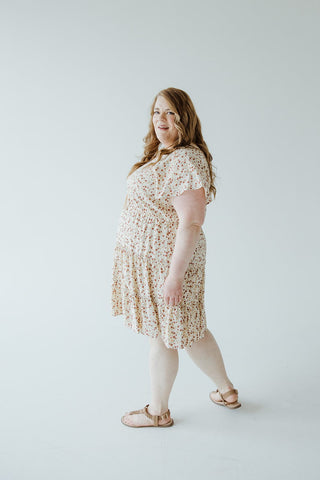 MIDI - LENGTH TIERED FLUTTER SLEEVE FLORAL DRESS IN CINNAMON CLOVE - Love Marlow