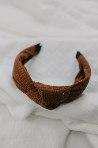 MILK CHOCOLATE WAFFLE TEXTURE HEADBAND WITH KNOT - SOFT TEXTURED HAIR ACCESSORY - Love Marlow