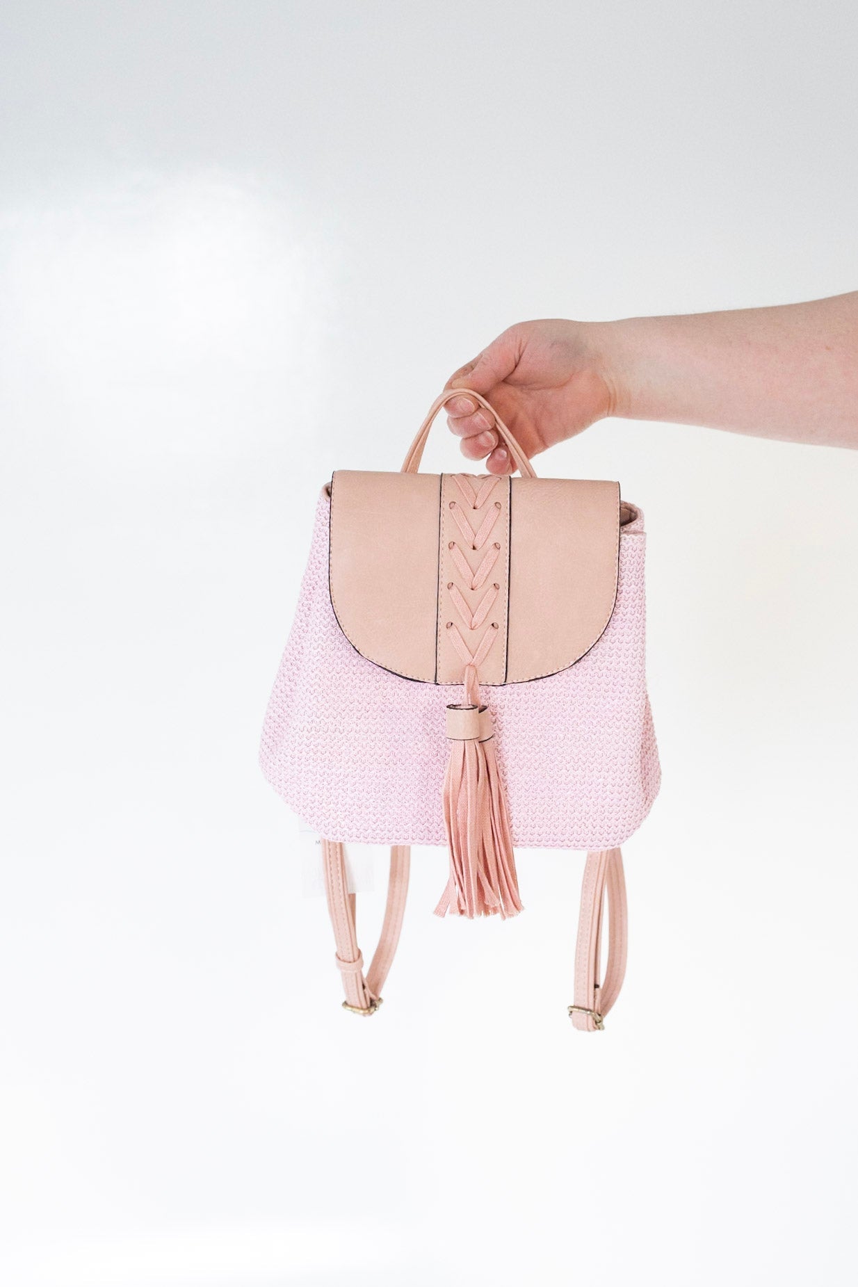 MINI WOVEN BACKPACK IN BALLET SLIPPER - Love Marlow