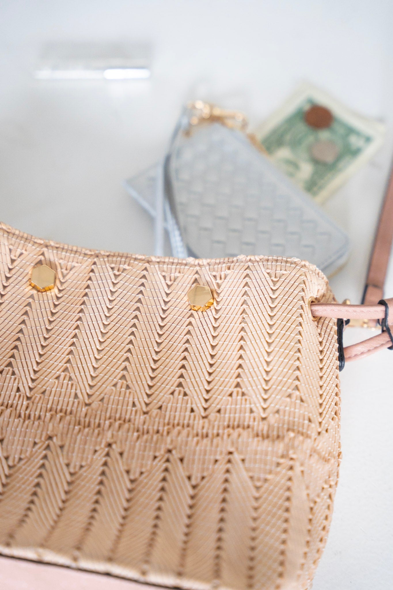 MINI WOVEN BUCKET BAG IN BLUSH - Love Marlow
