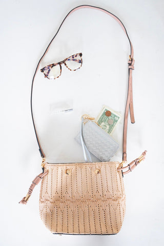 MINI WOVEN BUCKET BAG IN BLUSH - Love Marlow
