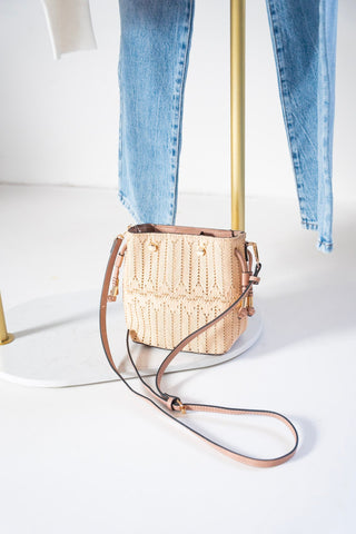 MINI WOVEN BUCKET BAG IN BLUSH - Love Marlow