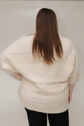 MIXED KNIT 3/4 SLEEVE CARDIGAN IN PARCHMENT - Love Marlow