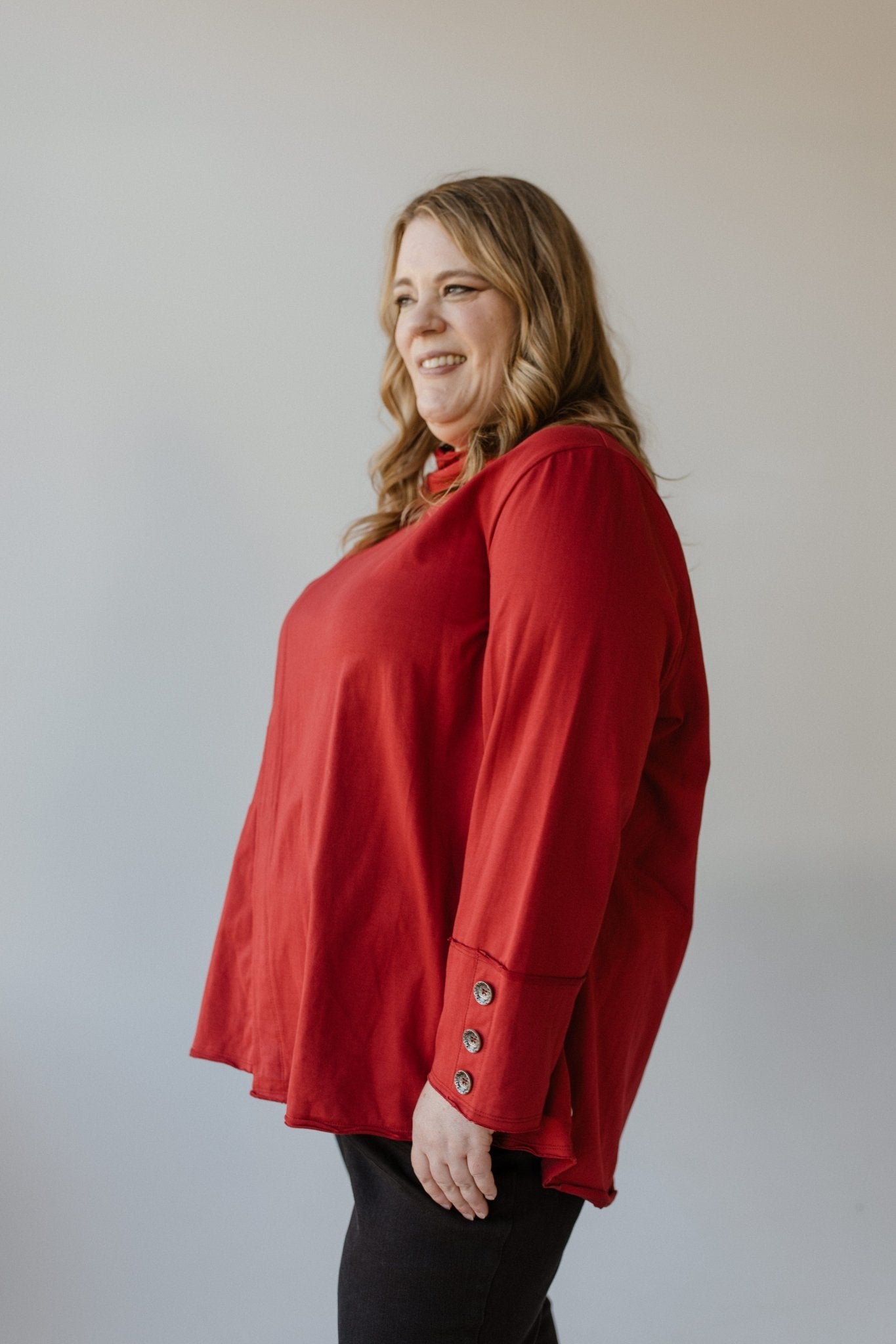 MOCK COWL NECK TEE IN SPICED CRANBERRY - L - Love Marlow