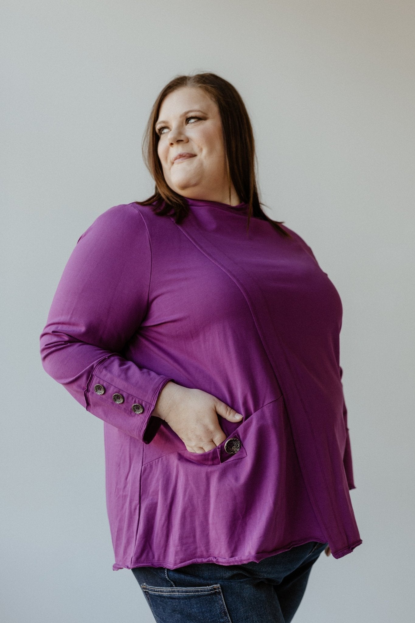 MOCK COWL NECK TEE IN WINTER ORCHID - Love Marlow