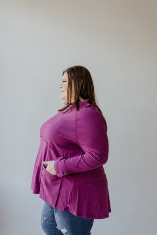 MOCK COWL NECK TUNIC WITH EMPIRE WAIST SEAM IN WINTER ORCHID - Love Marlow