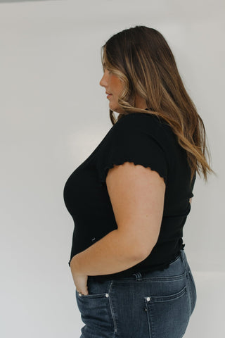 MOCK NECK RIBBED TEE IN BLACK - Love Marlow