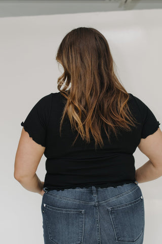 MOCK NECK RIBBED TEE IN BLACK - Love Marlow
