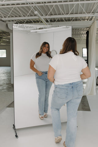 MOCK NECK RIBBED TEE IN IVORY - Love Marlow