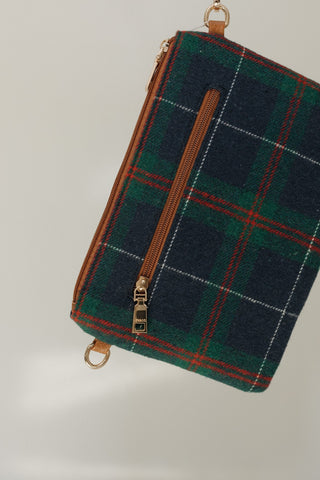 NAVY AND GREEN PLAID CLUTCH - Love Marlow