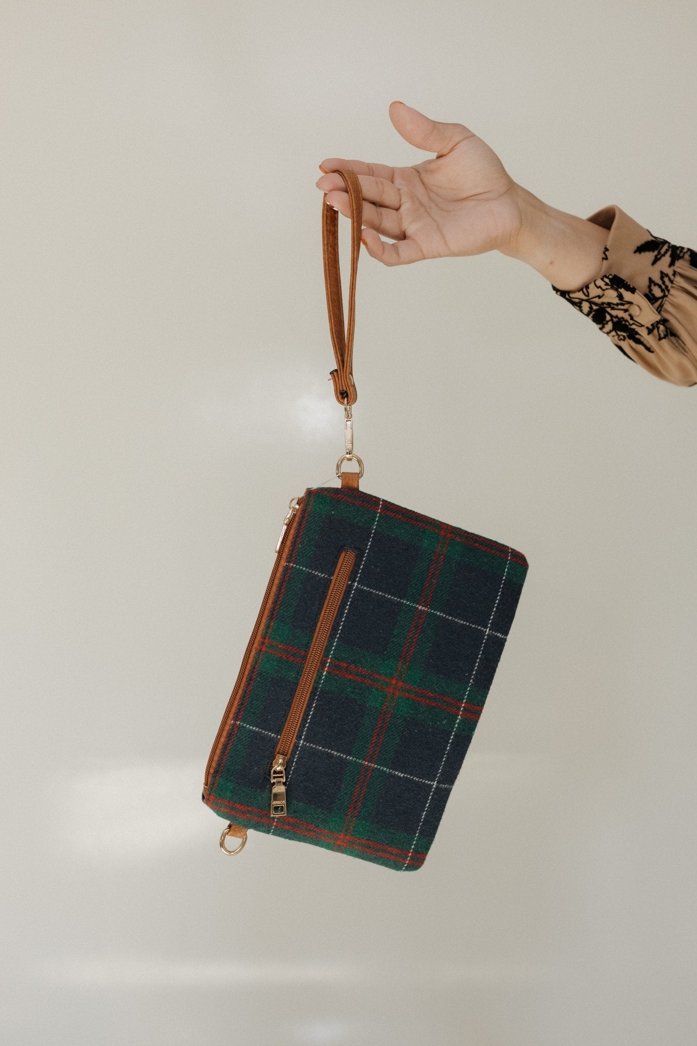 NAVY AND GREEN PLAID CLUTCH - Love Marlow