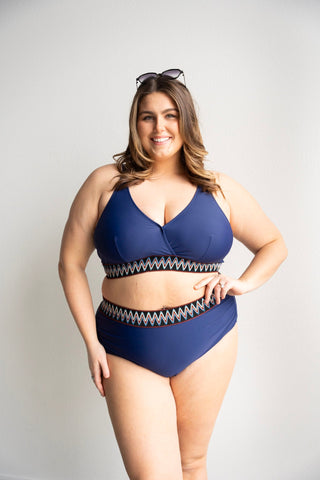 Navy Boho Embroidered Wrap Bikini - Love Marlow