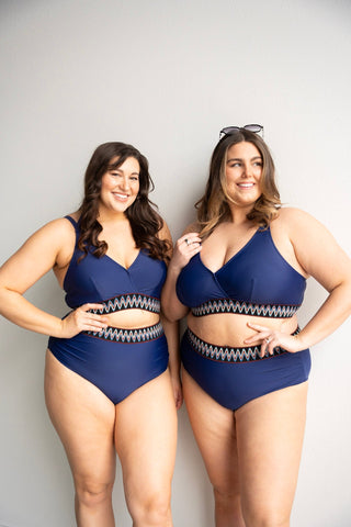 Navy Boho Embroidered Wrap Bikini - Love Marlow