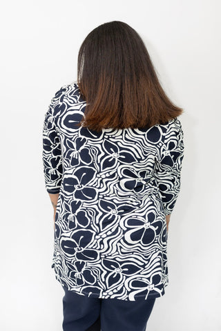 Navy Floral Puff Sleeve Tunic Blouse - Love Marlow
