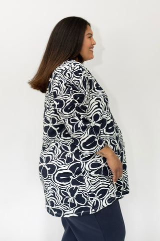 Navy Floral Puff Sleeve Tunic Blouse - Love Marlow